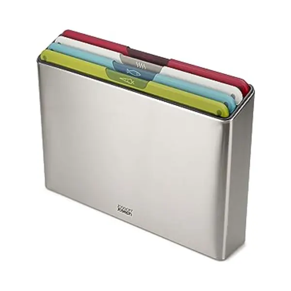 Joseph Joseph Joseph Folio Icon Steel 4-Piece Colour Coded Chopping Board Set, Slimline Case For Organised Kitchen Storage, Large, Stainless Steel thumbnail