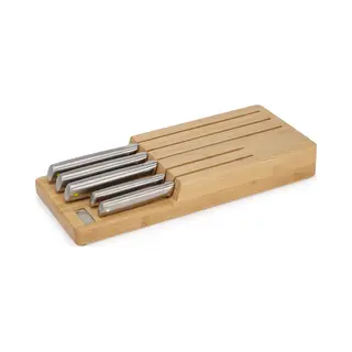 Joseph Joseph Joseph - Elevate Steel Messen Met Houder Voor Lade Bamboe 5-Delig - Roestvast Staal - Bruin -