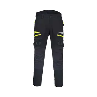 Portwest DX449 Mens Slim Fit Work Trousers - Durable Construction Work Hi Vis Cargo Trousers With Stretch Fabric And Knee Pad Pockets Black, 28