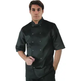 Whites Chefs Clothing Whites Vegas Unisex Chef Jacket Short Sleeve Black 2XL - Easy Clean, Double-Stitched Restaurant Uniform, Workwear A439-Xxl