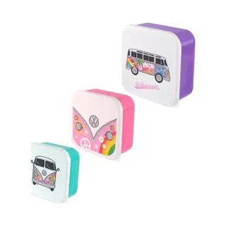 Puckator Vw Summer Love Volkswagen T1 Camper Bus Set Of 3 Lunch Box Snack Storage M/L/Xl - Lunchbox With Multi Compartments - Small Food Containers -