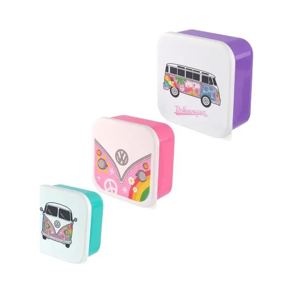 Puckator Vw Summer Love Volkswagen T1 Camper Bus Set Of 3 Lunch Box Snack Storage M/L/Xl - Lunchbox With Multi Compartments - Small Food Containers - thumbnail