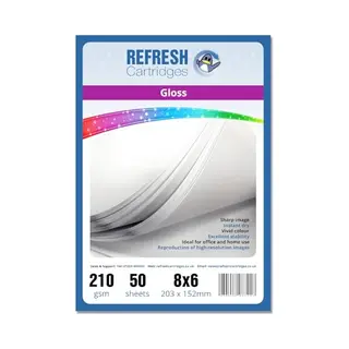 Refresh Cartridges Gloss 8x6 Professional Inkjet Photo Paper 210gsm - 50 Sheets