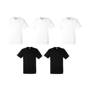 5 Pack Fruit Of The Loom American Heavy T-shirts Ronde Hals Maat S Kleur Zwart - Wit