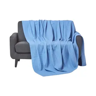 Homescapes Cotton Waffle Blanket Throw - Soft, Breathable & Skin-Friendly In Blue