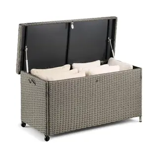 VonHaus Garden Storage Box 290L - Grey Rattan Outdoor Cushion Storage Box With Lockable Lid - Weatherproof Garden Container With Waterproof Liner, Gas