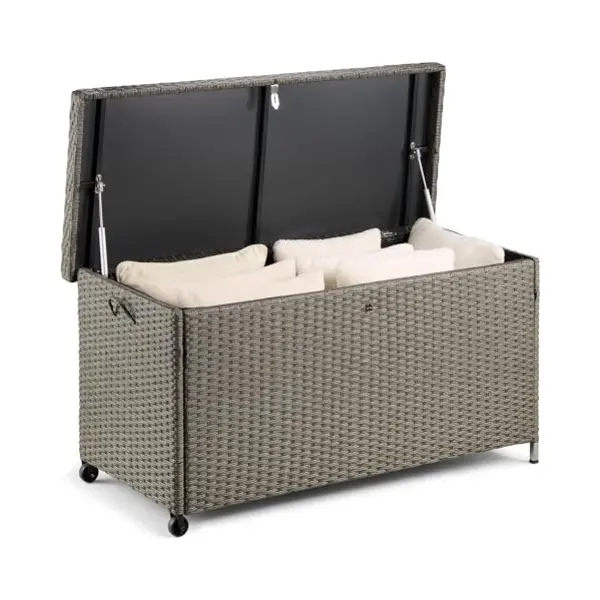 VonHaus Garden Storage Box 290L - Grey Rattan Outdoor Cushion Storage Box With Lockable Lid - Weatherproof Garden Container With Waterproof Liner, Gas thumbnail