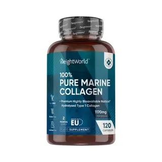 WeightWorld 100% Puur Gehydrolyseerd Zeecollageen Type 1-1170 Mg 120 Capsules Zeecollageen - Gehydrolyseerde Collageenpeptiden Naticol - Alternatief Voor Mariene