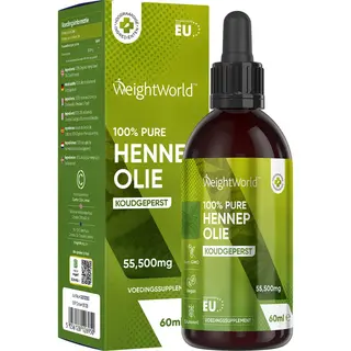 WeightWorld Pure Hennepzaadolie, 60 Ml, 60.000 Mg, Koudgeperst En Veelzijdig, Hennepzaad, Bron Van Essentiële Vetzuren Omega 3 6 9, Hemp Seed Oil Druppels Omega