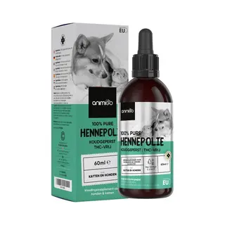 Animigo Hanföl Für Hunde & Katzen - 60ml Kaltgepresstes, Reines Hanfsamenöl Mit Omega 3, 6 & 9 - Zur Entspannung Und Für Gelenke - Hanfsamenöl