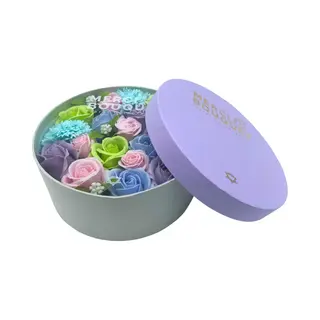 Joy of Balance Zeepbloemen Geschenk Set - Ronde Doos - Blauwe Zeeprozen - Zeep Rozen - Zeepbloemen Cadeau Set - 20x8cm