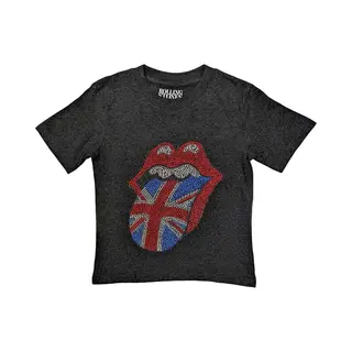 The Rolling Stones Diamante British Tongue T-Shirt In Black | Size, 3-4 Years
