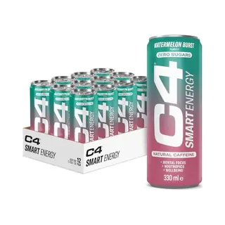 Cellucor C4 Smart Energy Drinks Watermelon Burst 330ml (12 Pack) | Sugar Free Energy Drink With 106mg Natural Caffeine, Brainberry, Nootropics, Vitamin C |