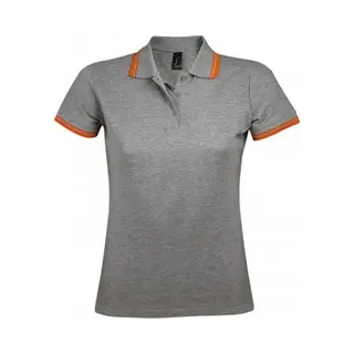 Sols Womens/Ladies Pasadena Tipped Short Sleeve Pique Polo Shirt (Grey Marl/Orange) - Multicolour Cotton - Size 2XL