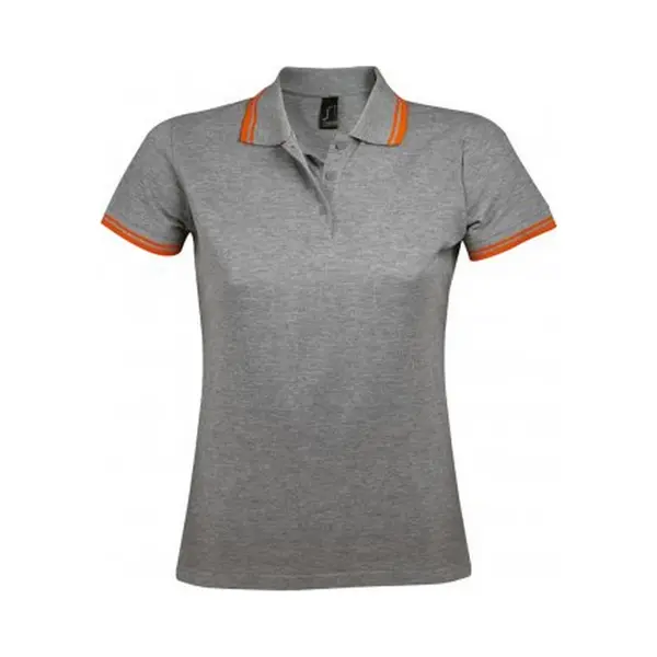 Sols Womens/Ladies Pasadena Tipped Short Sleeve Pique Polo Shirt (Grey Marl/Orange) - Multicolour Cotton - Size 2XL thumbnail