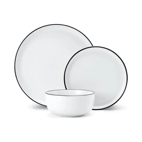 Mikasa Limestone 12-delige Porseleinen Dinerset, Wit Servies Voor 4 Personen Met Dinerborden, Bijzetborden En Kommen, Geschenkverpakking En thumbnail