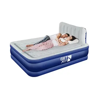 Get Fit Air Bed With Built In Electric Pump - Premium Double Airbed - Quick Blow Up Bed With Headboard & 2 Free Inflatable Pillows - Elevated