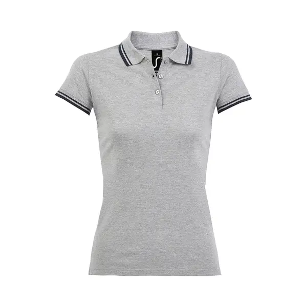 Sols Womens/Ladies Pasadena Tipped Short Sleeve Pique Polo Shirt (Heather Grey/Navy) - Multicolour Cotton - Size Large thumbnail