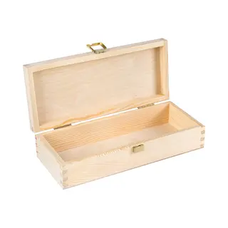 Creative Deco Small Wooden Storage Box | 24 X 10.5 X 5.7 Cm | Golden Latch & Lid | Unpainted Plain Trinket Gift Easter Box | Office Or Bedroom |