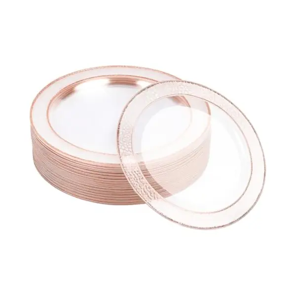 Matana 20 Premium Clear Plastic Dessert Plates With Rose Gold Rim, 19cm / 7 Inch - Elegant & Reusable Small Side Plates, Starter Plates For Weddings, thumbnail