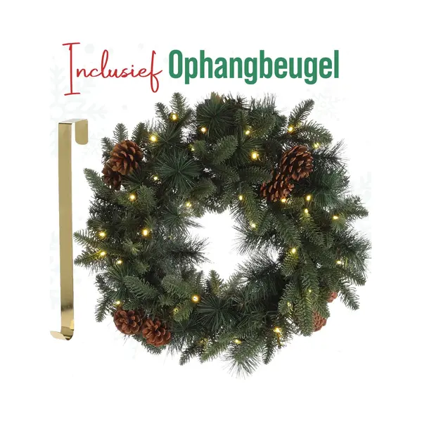 MeisterHome ® Künstlicher Weihnachtskranz Adventskranz Für Tür Ø 60 Cm - Weihnachtlicher Türkranz Für Innen Und Außen Mit 50 LEDs, Timer Und thumbnail