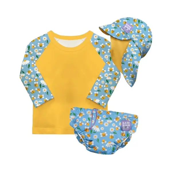 Bambino Mio Upf 40+ Set Mit Wiederverwendbaren Schwimmwindeln (0-6 Monate) FleißIege Bienen | Enthält Schwimmwindelhose, Schwimm-Rashguard-Oberteil thumbnail