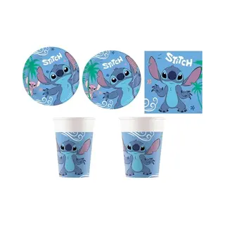 Procos Stitch Set 52 Pcs 20PK 2PLY Paper Napkins 16 Plates 23 Cm 16 Cups 200 Ml