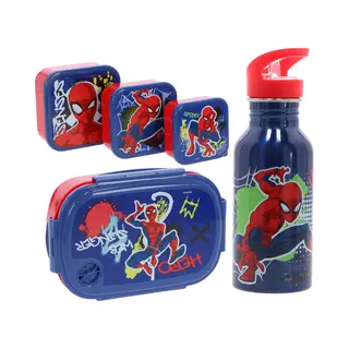 Disney Spiderman Lunchset 5-delig - Aluminium Drinkfles - Lunchbox - 3 Snackboxen