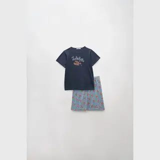 Vamp! Vamp - Jongenspyjama Met Korte Mouwen En Print - Blue Marine - 10/11 Jaar