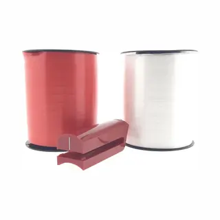 kadoonline Krullintset - Cadeaulint - Verpakkingslint - Rood En Wit - 10 Mm X 250 Meter - 2 Rollen - Krullint Splitter