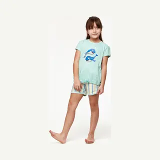 Woody Pyjama Meisjes/dames - Turquoise - Walvis - 231-1-Bst-S/702 - Maat 152