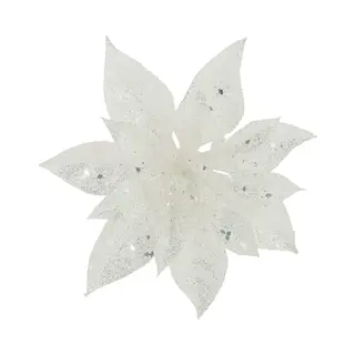 Cosy&Trendy Cosy & Trendy Decoratie Bloem - Kerstster - Op Clip - Wit - Glitter -15 Cm - Kunststof - Kerstversiering