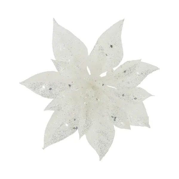 Cosy&Trendy Cosy & Trendy Decoratie Bloem - Kerstster - Op Clip - Wit - Glitter -15 Cm - Kunststof - Kerstversiering thumbnail