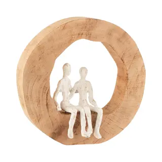 J-Line Decoratie Figuur Koppel Zit - Hout/aluminium - Naturel/wit