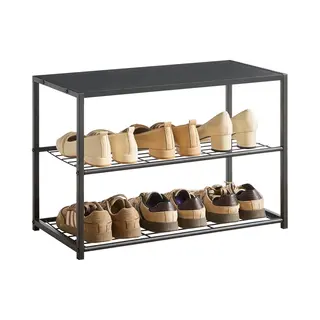 Acaza Schoenenrek - Schoenenkast - 2 Lagen - Voor 6 Paar Schoenen - 43 X 63 X 30 Cm - Metaal Met Hout - Zwart