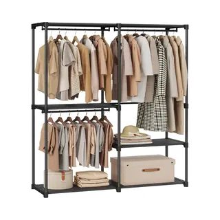 Acaza Kledingkast - Kledingkasten Slaapkamer - Open Kledingkast - Garderoberek - 182 X 138 X 43 Cm - Metaal Met Stof - Zwart