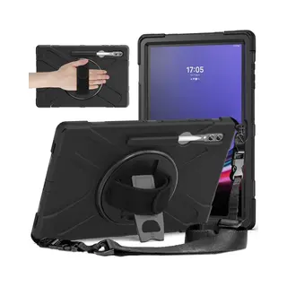 Tablethoes Geschikt Voor Samsung Galaxy Tab S10 Ultra / S9 Ultra / S8 Ultra Hoesje - Heavy Duty Case Met Schouderstrap - Zwart