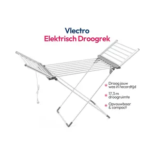 Vlectro Elektrischer Wäscheständer - 147x54x94 Cm - 220V - 230W -Weiß/Silber