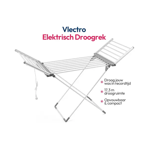 Vlectro Elektrischer Wäscheständer - 147x54x94 Cm - 220V - 230W -Weiß/Silber thumbnail