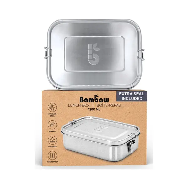 Bambaw Metal Lunch Box 1200 Ml, Adjustable Compartments, Leak Proof Lunch Box For Adults, Eco Food Containers, Stainless Steel Sandwich Container thumbnail
