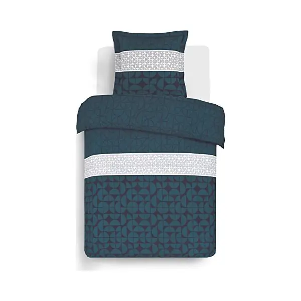 Vision Bettwäsche Basile – 100 % Baumwolle – Blau – Bettbezug 140 X 200 Cm Mit 1 Kissenbezug Für Einzelbett – Naturfasern – Oekotex thumbnail