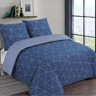 Vision – Wendebettwäsche - Hugo Blau/jeansblau – Set Mit Bettbezug 260 X 240 Cm Und 2 Kissenbezüge Für Doppelbett – 100 % Baumwolle