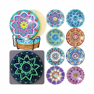 Vdtoys® Diamond Painting Voor Volwassenen - Mandala - Onderzetters - Coasters - Onderleggers - Ronde Steentjes - 8 Stuks - Compleet Hobbypakket - Set
