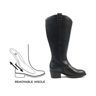 Ohc – Modèle Grapes – Bottes Hautes Femme Pieds Larges Mollets 2XL – Double Semelle Amovible, Talon 5, 5 Cm – Fermeture Zip Mi-Hauteur –