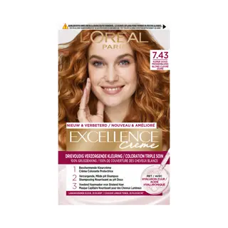 L'Oréal Paris Excellence Creme 7.43 Haarfarbe Rot - Haarfarbe (Rot, Blond Cuuvré Gold, Belgien, 63 Mm, 100 Mm, 163 Mm)