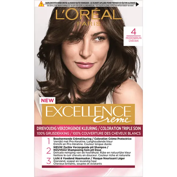 L'Oréal Paris, Haarkleur, L'Oreal Paris Excellence Creme 4- Medium Bruin - Haarverf (4 Middelbruin) thumbnail