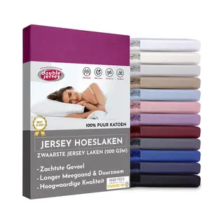 Double Jersey Hoeslaken - Hoeslaken 90x200+30 Cm - 100% Katoen Aubergine