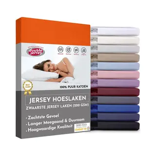 Double Jersey Hoeslaken - Hoeslaken 180x200+30 Cm - 100% Katoen Oranje