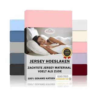 Double Jersey Silky Jersey Zijdezachte Jersey Hoeslaken Strijkvrij 100% Gekamd Katoen - 100x200+30 Cm Roze