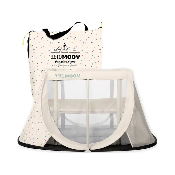 AeroMoov Campingbedje / Reisbedje Met Matras - Voor Baby én Peuter - Met Bodemverhoger - Opgezet In 2s - Confetti Hearts thumbnail
